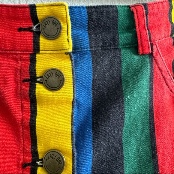 Lazy Oaf Stripy Button Skirt Rainbow Mini Button Front Colorful Stripes Multi - Picture 4 of 8